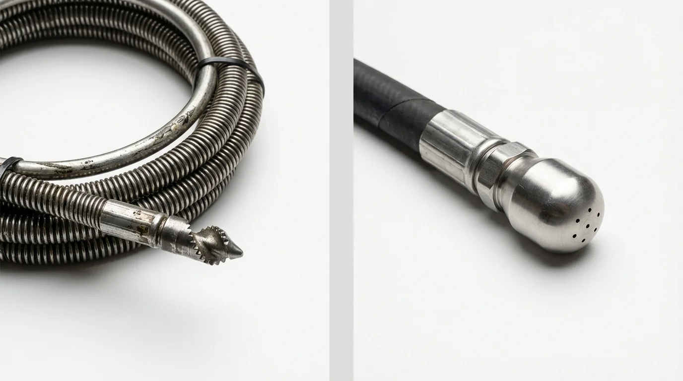 Drain snake cable and hydro jetting nozzle used for drain cleaning in Perkasie, PA